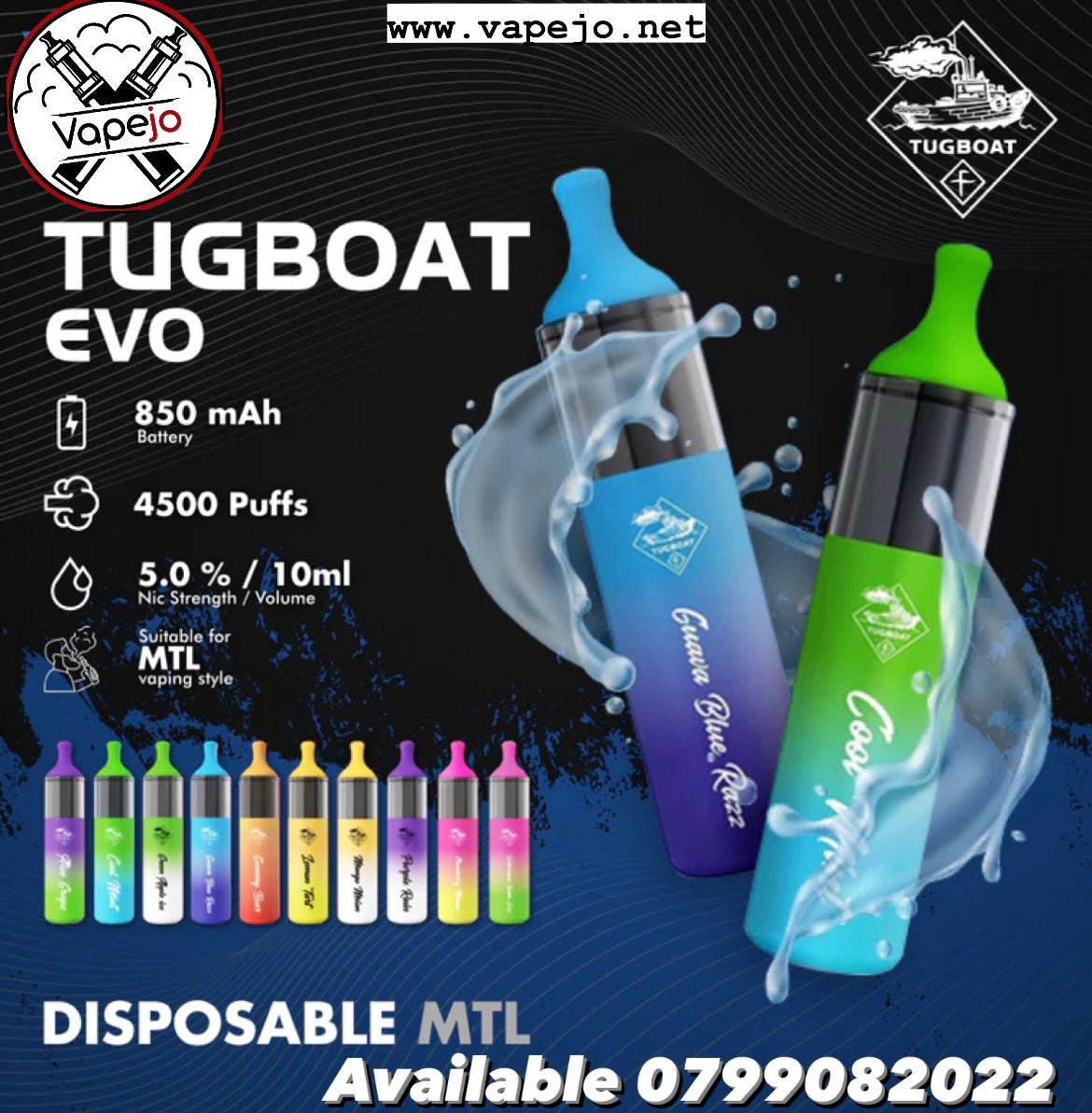 جهاز تبخير Tugboat EVO للاستخدام مرة واحدة 4500 نفخة (5%)